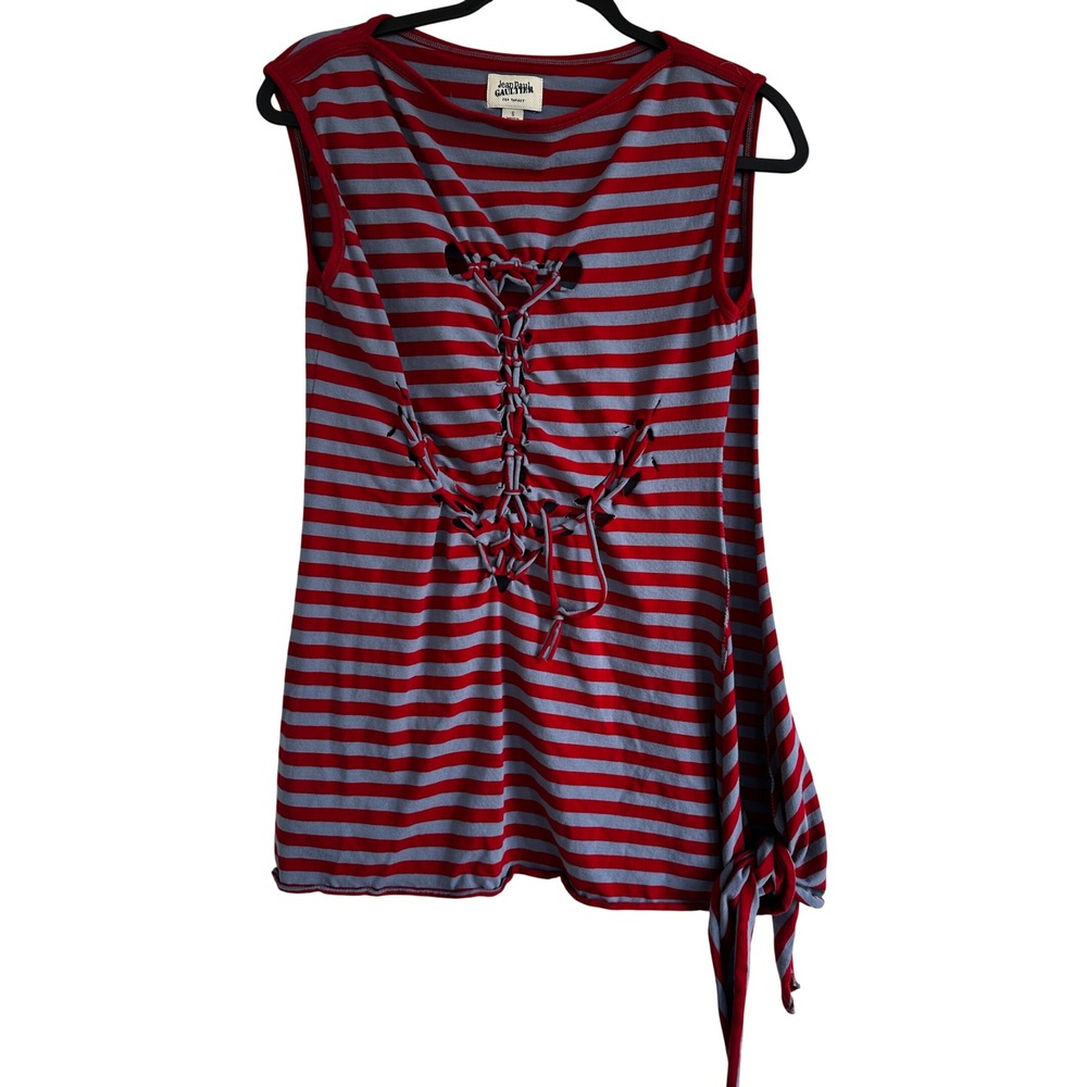 Jean Paul Gaultier for Target Red Striped Anchor Lace Up Sleeveless Top Small
